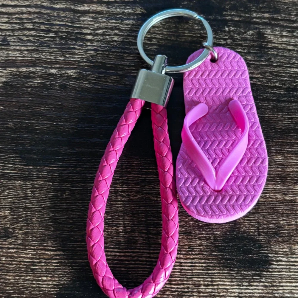 Pink Flip Flop Keychain Braided Wristlet Strap Sandal Charm Summer Accessory